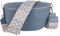MIRROSI® Bauchtasche Damen, Echtleder, Made in Italy, Umhängetasche, Brusttasche, Crossbody Bag (1 Tasche & 2 Gurte) (Jeansblau (BOHE Jeansblau Beige), Große Tasche (28x18x9cm))