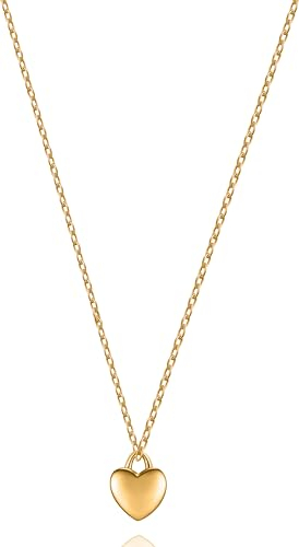 day.berlin Damen Herzkette Nova in Gold 18k vergoldet, filigrane Halskette 45+5cm mit Anhänger kleines Herz 7x7mm, Kette aus 316L Edelstahl, nickelfrei und wasserfest