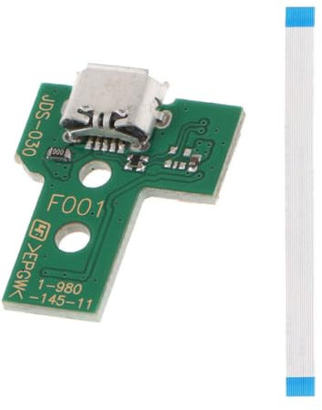 JDS-030 | JDM-030 Micro USB Power Charger Port PCB Module & 12 Pin Flex Ribbon, Compatible with Sony Playstation 4 (PS4) controllers