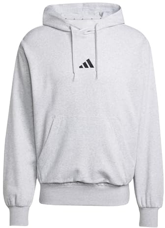 Adidas Uomo Essentials FEELCOZY Fleece Hoodie, Light Grey Heather/Black, M
