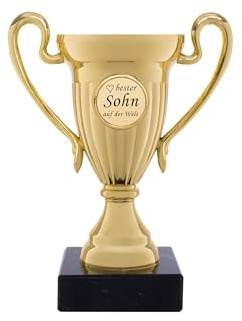 andSmile Pokal mit Gravur Beste Tochter/Sohn auf der Welt - Trophäe aus hochglänzendem Gold mit Marmorsockel - Pokale für Tochter/Sohn - Mutter & Vater Geschenke, Weihnachten