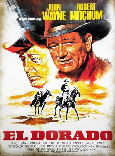 KUSTOM ART Dekoratives Wandposter Serie Poster Film El Dorado mit J Wayne und R. Mitchum, Kunstdruck auf beschichtetem Papier, Vintage-Stil, 40 x 30 cm, ohne Rahmen