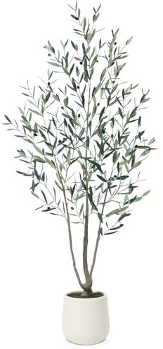 Kazeila Artificial Olive Tree,180cm Fake Large Indoor Plant in White Pot,Faux Olive Tree for Home Living Room Decoration(1Pack)