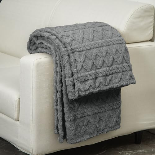 WONGS BEDDING Kuscheldecke Flauschig Decke, Wolldecke 150x200 Wohndecke Warme Sofadecke Lammdecke Rautenmuster Fleecedecke Wolldecke für Bett Couch Blanket, Grau