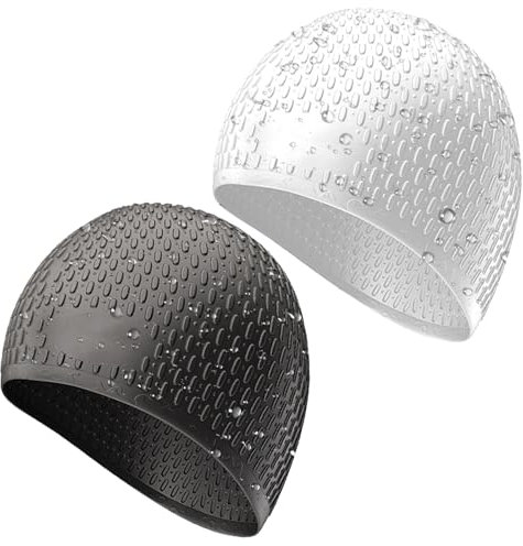 YOUNG WIND Cuffia da nuoto in silicone da uomo e donna, comoda cuffia da nuoto in tessuto per capelli lunghi e corti, per piscina, nuoto in arena, accessori per nuoto in mare per adulti (nero +