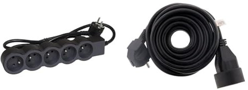 LEGRAND - Multiprise Extra-Plate - 5 Prises de Courant avec Terre - avec Cordon 1,5 m - Noir et Gris Foncé & Zenitech Prolongateur 16A 2P+T HO5VV-F 3G1,5mm² Noir 5m