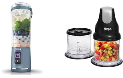 Ninja Blast Portable Blender, 530ml, Leakproof Lid & Sip Spout, Powerful Cordless Mini Blender & Ninja Professional Chopper [NJ1002UKBK] Stackable, 200W, Black
