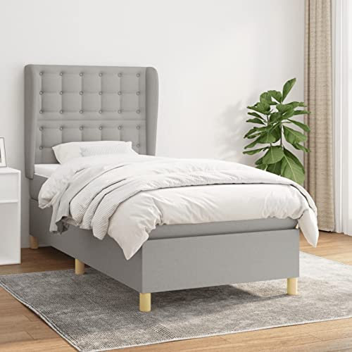 CIADAZ Boxspringbett mit Matratze, Bettgestell, Bettunterlage, Jugendzimmer, Lattenrost, Bettgestell, hellgrauer Stoff, 80 x 200 cm