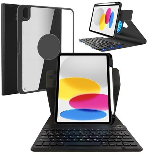 LAMA 360° drehbare Tastaturhülle Kompatibel mit iPad A16 11 Gen. 11 Zoll 2025, iPad 10.Gen 10,9 Zoll 2022, magnetische Schützhülle, abnehmbare kabellose Bluetooth Tastaturhülle(QWERTZ, Schwarz)