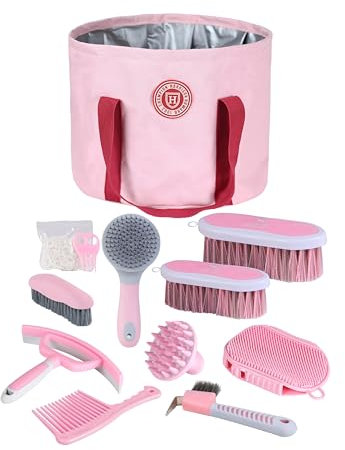Harrison Howard Pferdepflegeset, 9-teiliges Pferdepflegeset, Pferdebürsten-Sets mit Organizer, Tragetasche, Rosa