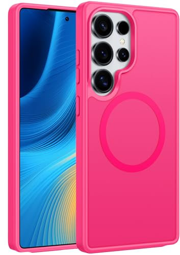FNTCASE Custodia per Samsung Galaxy S25-Ultra: custodia magnetica opaca slim traslucente, protezione militare per telefoni cellulari robusta e resistente agli urti bumper protettivo (Rosa caldo)