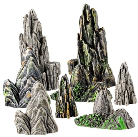 MAGICLULU 8 Teiliges Miniatur Berglandschaft Dekorationsset Für Aquarien Realistische Künstliche Bonsai Felsen Für Innenräume Ideal Für Gartenlandschaften Und Aquariengestaltung