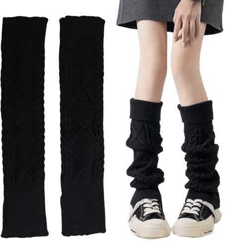 Yenvory Beinstulpen Damen Lolita Strick Stulpen Schwarze mit Diamantmuster, Elastische Beinwärmer, Kniehohe Stapelsocken für Stiefel & Sneakers, Modische Boot-Abdeckung für Mädchen & Frauen