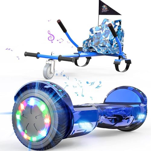 Hoverboards mit Hoverkart, 6,5 Self Balance Scooter für Kinder Jügen Erwachsene, Hoverboards mit Sitz, 4Ah Batterie, Skateboard mit Bluetooth& LED, Geschenk für Kinder Erwachsene