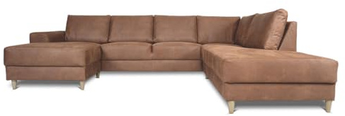 Nordic U sofa (Lederfaserstoff - rechts gewendet, Cognac) – H82xB288xT225 – Samt – Holz, Sperrholz; Faserplatte,Polyetherschaum – Farbe Cognac – Zierkissen – skandinavisch Design – für Wohnzimmer