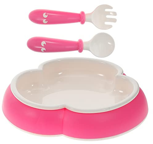 Vaguelly Vajilla Para Bebés Con Ventosa Tazón Cucharita y Tenedor Para Entrenamiento La Comida Utensilios De Comida Para Aprendizaje y Comidas Sin Derrames