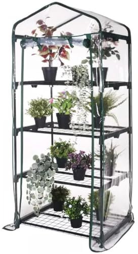 Paluplus Serra da Balcone e Giardino a 4 RIPIANI, Misura 69x49x155 cm, Struttura in Acciaio e Telo in PVC, adatta per colture Invernali e Protezione per Piante e Fiori -5873F