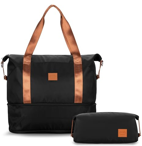 LUGGEX Reisetasche Handgepäck Tasche Ryanair Erweiterbare Weekender Damen Sporttasche mit Kulturbeutel Wasserabweisend Travel Duffle Bag 40×22×25 cm
