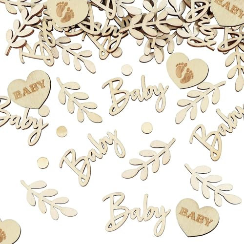 70 Pcs Baby Shower Confetti,Wooden Boho Rustic Neutral Baby Showe Table Decorations,for Boys Girls Unisex Gender Reveal Decoration Baby-Shower Decor Showerparty Birthday Party Wedding,Gold