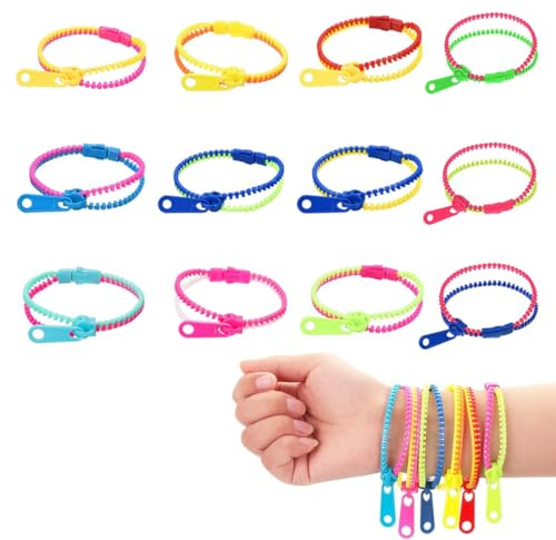 12 Stück Reißverschluss-Armbänder in gemischten Farben, Party Armbänder, Reißverschluss-Armbänder, Freundschaftsarmbänder für Kinder, Modeschmuck, Mitgebsel für Kindergeburtstage