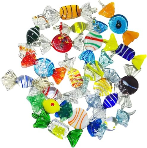 Yeskyltd 20 caramelle in vetro fatti a mano stile vintage in vetro di Murano decorazione caramelle per casa, feste, matrimoni, albero di Natale, festival, decorazione 5 cm