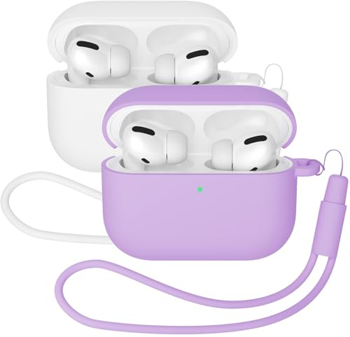 Mocarheri Schutzhülle kompatibel mit AirPods Pro 3 (2025), Silikon-Schutzhülle für AirPods Pro 3. Generation, weiche Haut, LED, sichtbare Silikonhülle, Violett + Weiß, 2 Stück
