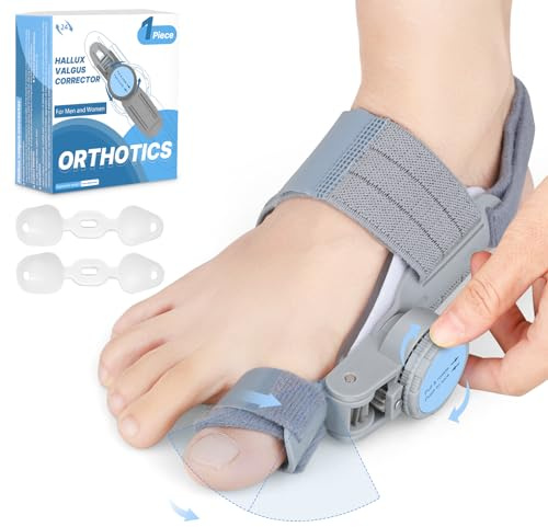 VEVARUN Bunion Corrector for Women Men: Big Toe Straightener Bunion Fix with Adjustable Knob-Orthopedic Bunions Splint Brace Toe Alignment Correction for Hallux Valgus Pain Relief Day/Night 1PCS (Grey)