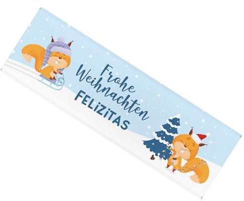 Striefchen® XXL Schokoladentafel mit Eichhörnchen-Motiv – 300g personalisierte Weihnachtsschokolade mit Namen – Geschenk für Kinder & Familie – Frohe Weihnachten – Milchschokolade mit 30% Kakaoanteil