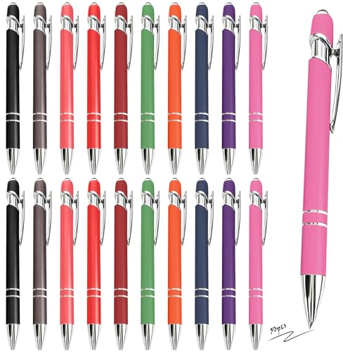 50 Stück Ergonomische Kugelschreiber, Bunte Druckkugelschreiber Rutschfester Kulli mit Großraumine Gehäuse, 10 Farben Kugelschreiber Set, Schwarze Mehrfarbig Tinte für Büro Praxis Schule Schulbedarf