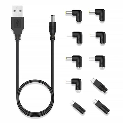 1M USB to DC 5V Power Cord with 10 Connector Tips,USB to DC Power Cable,Universal DC5v Charger Cable(5.5x2.5,4.8x1.7,4.0x1.7,4.0x1.35,3.5x1.35,3.0x1.1,2.5x0.7,Type-C and more) for Mini Projector,etc