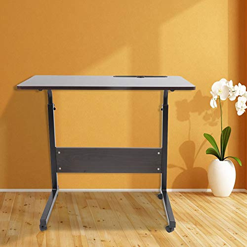 KIMISS Bureau d'Ordinateur Portable Réglable sur roulettes - Table de Chevet Mobile pour Le Travail et la Détente, Idéale pour Une Utilisation sur Ordinateur Portable (Couleur Noyer)