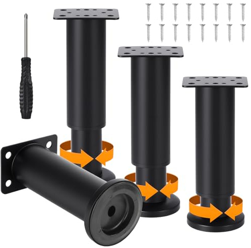 Lymshine 4 Stück Möbelfuß Verstellbar Schwarz, 12-18 cm Füße für Möbel Höhenverstellbar, Füsse für Schrankfüsse Sofafüße Couchfüße Bettbeine Bettfüße Kommoden Sofa Füße