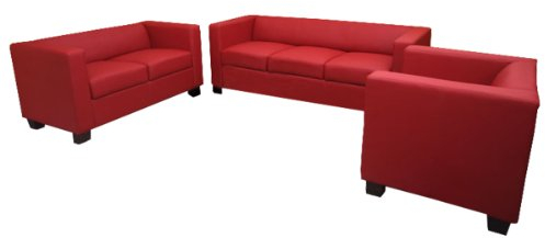 Mendler 3-2-1 Sofagarnitur Couchgarnitur Loungesofa Lille - Leder, rot