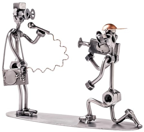 STEEMO Schraubenmännchen Figur: Journalist - Reporter - Kameramann, Deko-Geschenk, Kunsthandwerk, Stahl, grau 22x6x18 cm