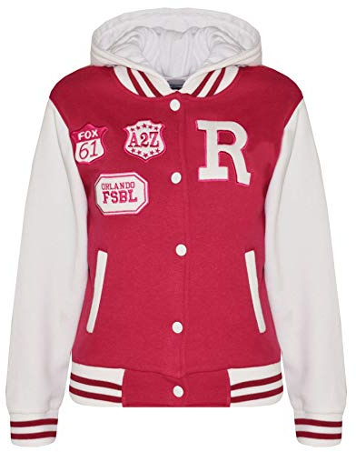 A2Z 4 Kids Boys Girls Hooded Varsity - B.B Pink 9-10 | Contrast Sleeve Outerwear With Ribbed Trim For Everyday Comfort
