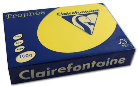 Clairefontaine 1029C - Ries Druckerpapier / Kopierpapier Trophee, intensive Farben, DIN A4, 160g, 250 Blatt, Kanariengelb, 1 Ries