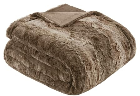 Madison Park Zuri Faux Fur Reversible Throw Blanket, 50 x 60 in, Tan