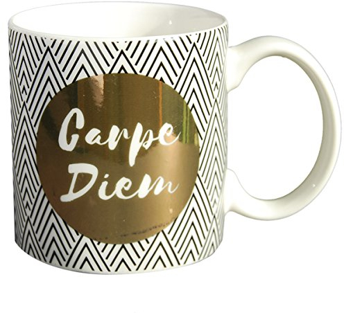 DRAEGER PARIS | Mug Black & Gold porcelaine fine Carpe diem | Profiter de la journée | Cadeau Anniversaire, Ami, Douceur | Mug et tasse à café avec Coffret Cadeau