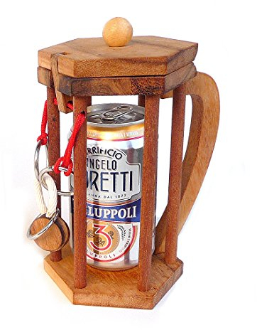 Logica Spiele Art. Bier Nicht Für Alkoholiker - Knobelspiel aus Edlem Holz - Geduldspiel - Denkspiel - Flaschenhalter Puzzle - Schwerteig 4/6 Extrem - Leonardo da Vinci Kollektion