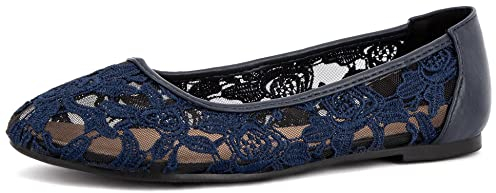 Greatonu Ballerine Turqui Nouveaux Danseurs Classiques Assiette Ronde Femmes Taille 40 EU,Bleu Marine