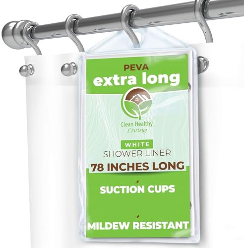 Clean Healthy Living Tenda da doccia in PEVA resistente, XL, con ventose, 188 x 198 cm, colore: bianco
