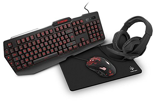 Triton HKT410, COMBO KIT comprendente, Tastiera Gaming retroilluminata, Mouse Gaming luminoso, Cuffie Gaming con microfono, Tappetino Gaming, P013-KT410