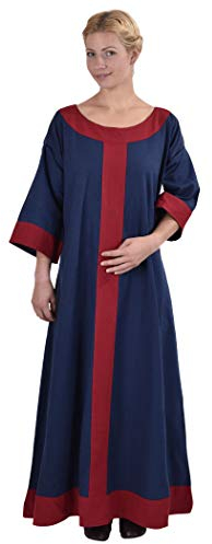 Battle-Merchant Mittelalter Kleid Gudrun lang für Damen aus Baumwolle | Wikinger Kostüm LARP Kleidung | div Farben, (M, blau/rot)