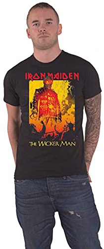Iron Maiden T Shirt The Wicker Man Fire Band Logo Official Mens Black XL