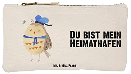 Mr. & Mrs. Panda Größe S Klein Schminktasche Eule Matrose - Geschenk, Kosmetiketui, XXL, Boot Fahren, Etui, Freundin, Ehe, Eule Deko, Kosmetiktasche,