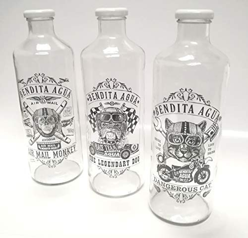Botella de Cristal 1 litro, Colección de botellas para Agua Intrepidos. Juego de 3 botellas.