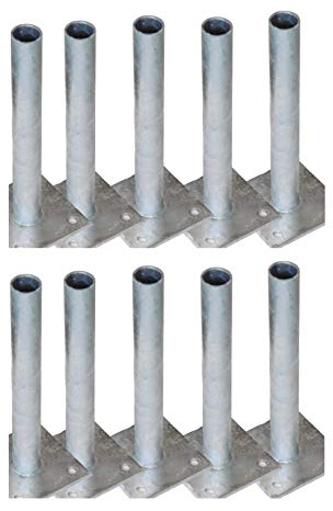 10 Pfostenträger Pfostenhalter Pfostenhülsen für Ø 34 mm Rundpfosten Maschendraht Zaunpfosten zum schrauben anschrauben dübeln für festen Untergrund wie Beton oder Mauer