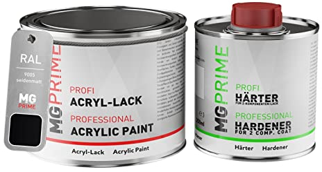 RAL 9005 Noir foncé/Jet black Peinture acrylique mat satinée Pot de 0,75 litre / 750 ml, y compris le durcisseur