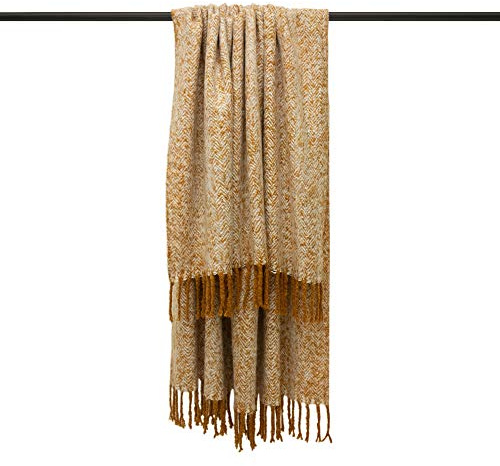 Furn Weaver Herringbone Throw-Acrylic-Gold-130cm x 180cm, Acrylic, Gold, 130cm x 180cm (51 x 71 inches)