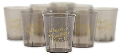 Oblique Unique® Happy New Year Drinking Cups Party Shot Cups Glasses Set for New Year's Eve Party New Year Celebration Shot Glasses Black Gold – Choice of Quantity (10 Pieces)